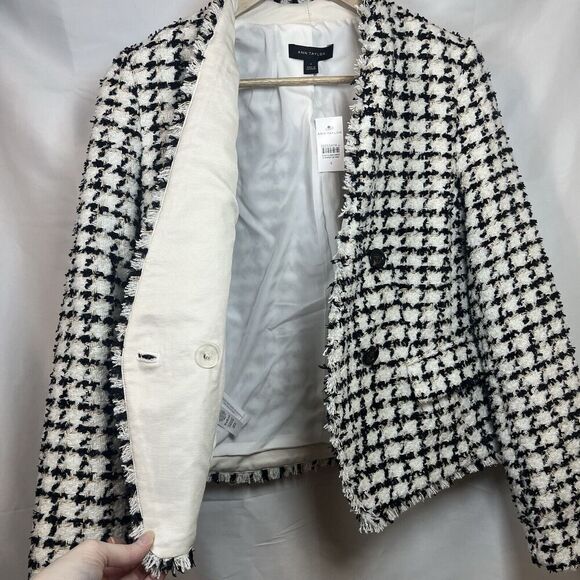 Ann Taylor fringe tweed double breasted jacket womens size 4 business formal NEW - Picture 4 of 9